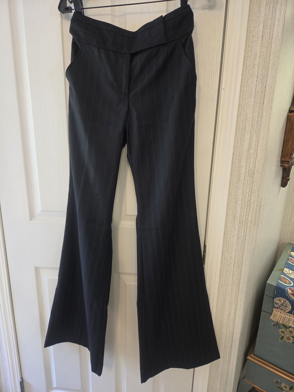 Vintage Couture Couture Black Pinstripe Wide-Leg Trousers